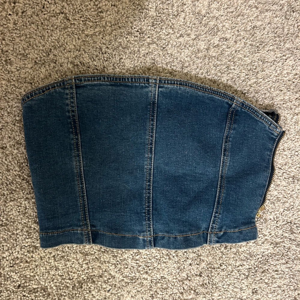 Denim Side Zip Stretch Crop Top